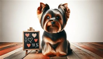 A Yorkshire Terrier with Blackboard Showing 18 Percent
