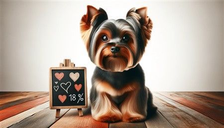 A Yorkshire Terrier with Blackboard Showing 18 Percent