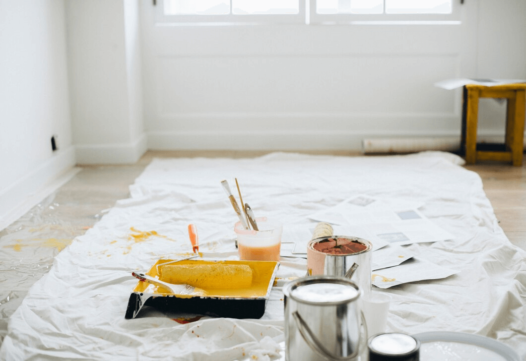 painting materials on the floor