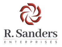 A logo for r. sanders enterprises with a red flower