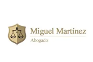 A logo for miguel martinez attorney with scales of justice on a shield