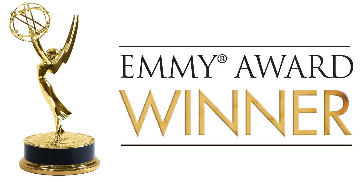 An emmy award winner logo with a statue of an emmy award winner.