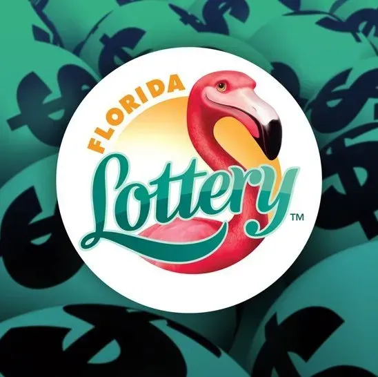 A florida lottery logo with a flamingo on it