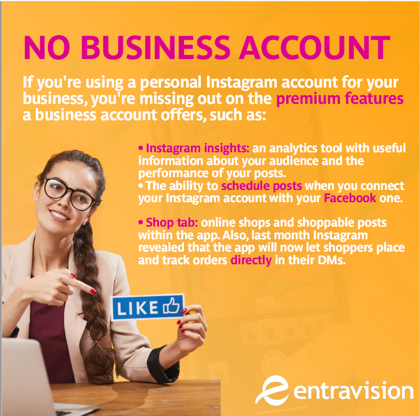Instagram tip text about no business account