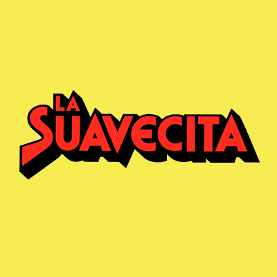 A yellow background with a red and black logo for la suavecita