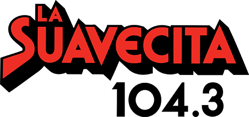 The logo for la suavecita 104.3 is red and black on a white background.