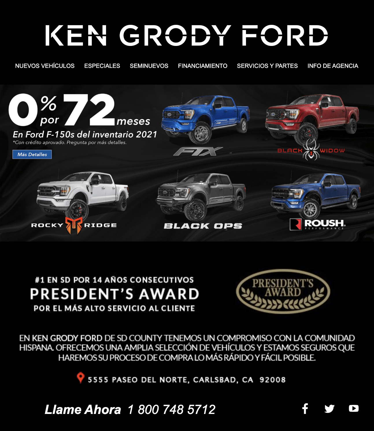 The website for ken grody ford shows a variety of trucks.