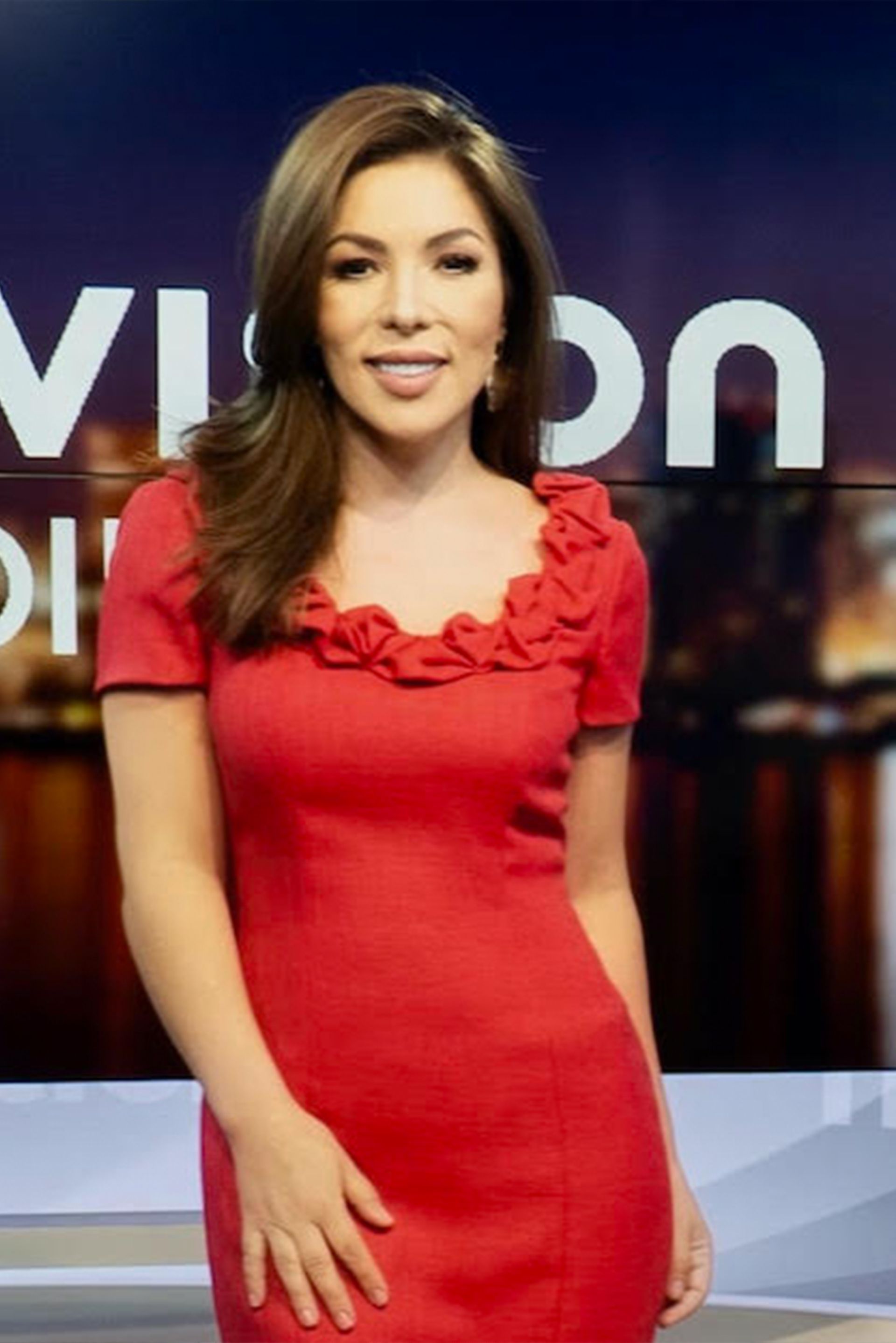 Latina woman in a red dress