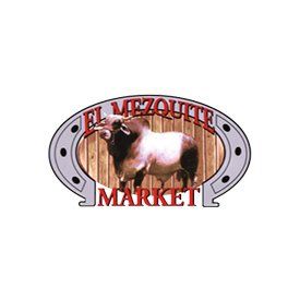 A logo for el mezquita market with a bull and horseshoe