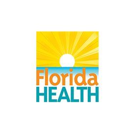 The logo for florida health shows a sun shining over the ocean