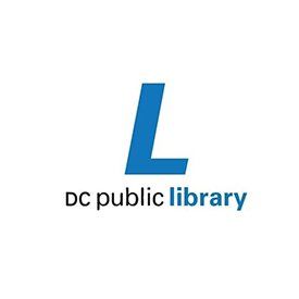 The logo for the dc public library is a blue letter l on a white background.