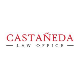 The logo for castañeda law office is red and white.
