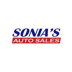 The logo for sonia 's auto sales is blue and red.