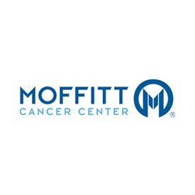 The moffitt cancer center logo is blue and white on a white background.