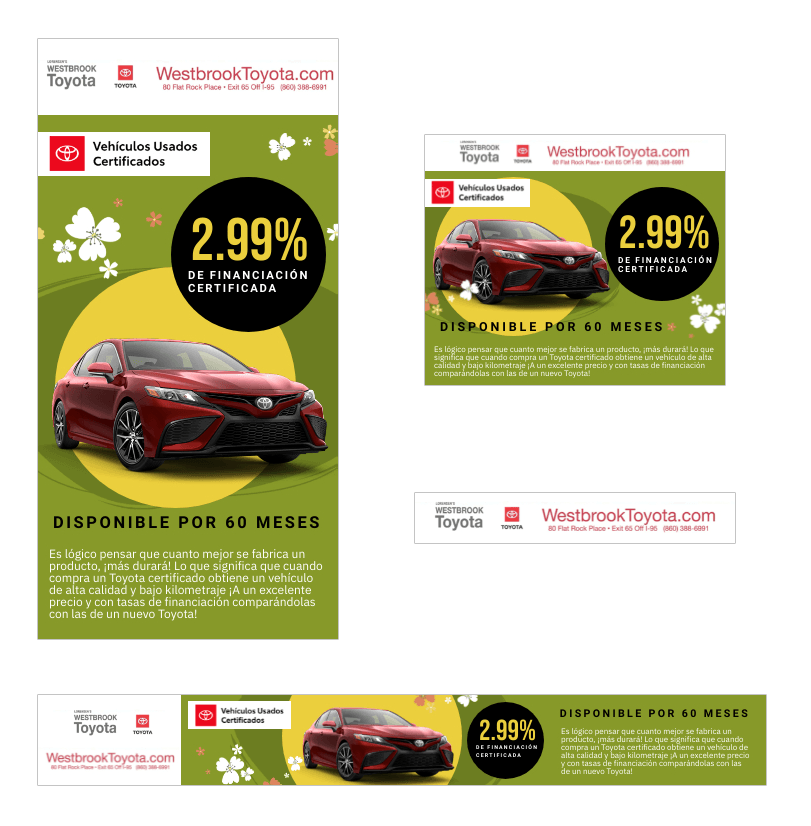 A toyota car is being advertised on a website.