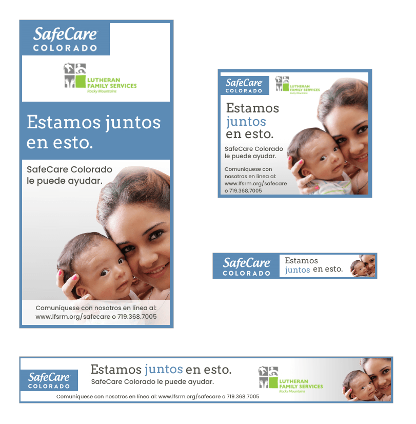 A safecare colorado ad with a woman holding a baby