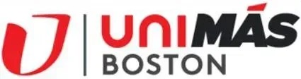 The logo for unimas boston is red and black.