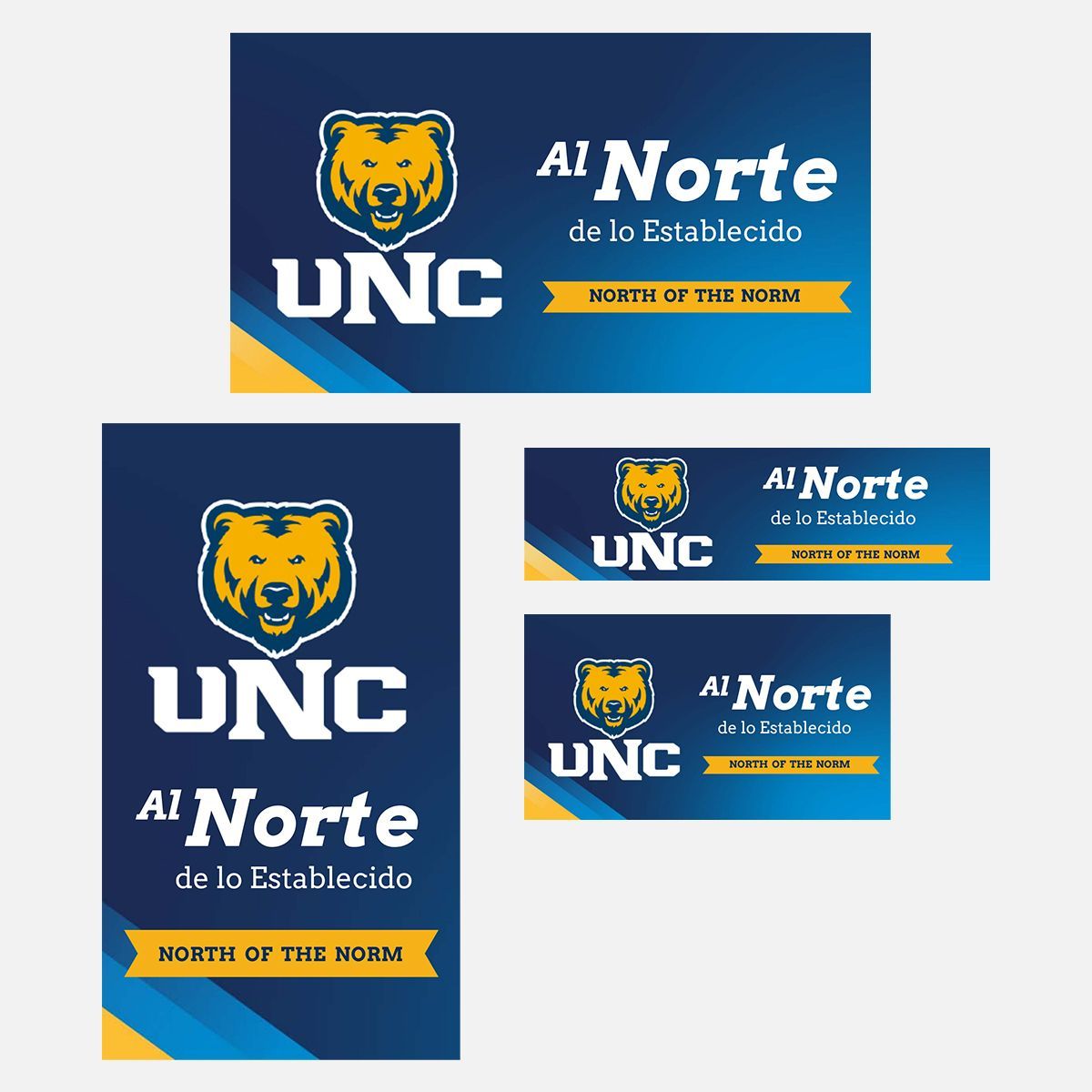 A set of four signs for unc al norte