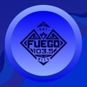 The logo for fuego 103.5 hits is a blue circle on a blue background.