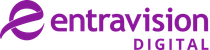 The logo for entravision digital is purple and white