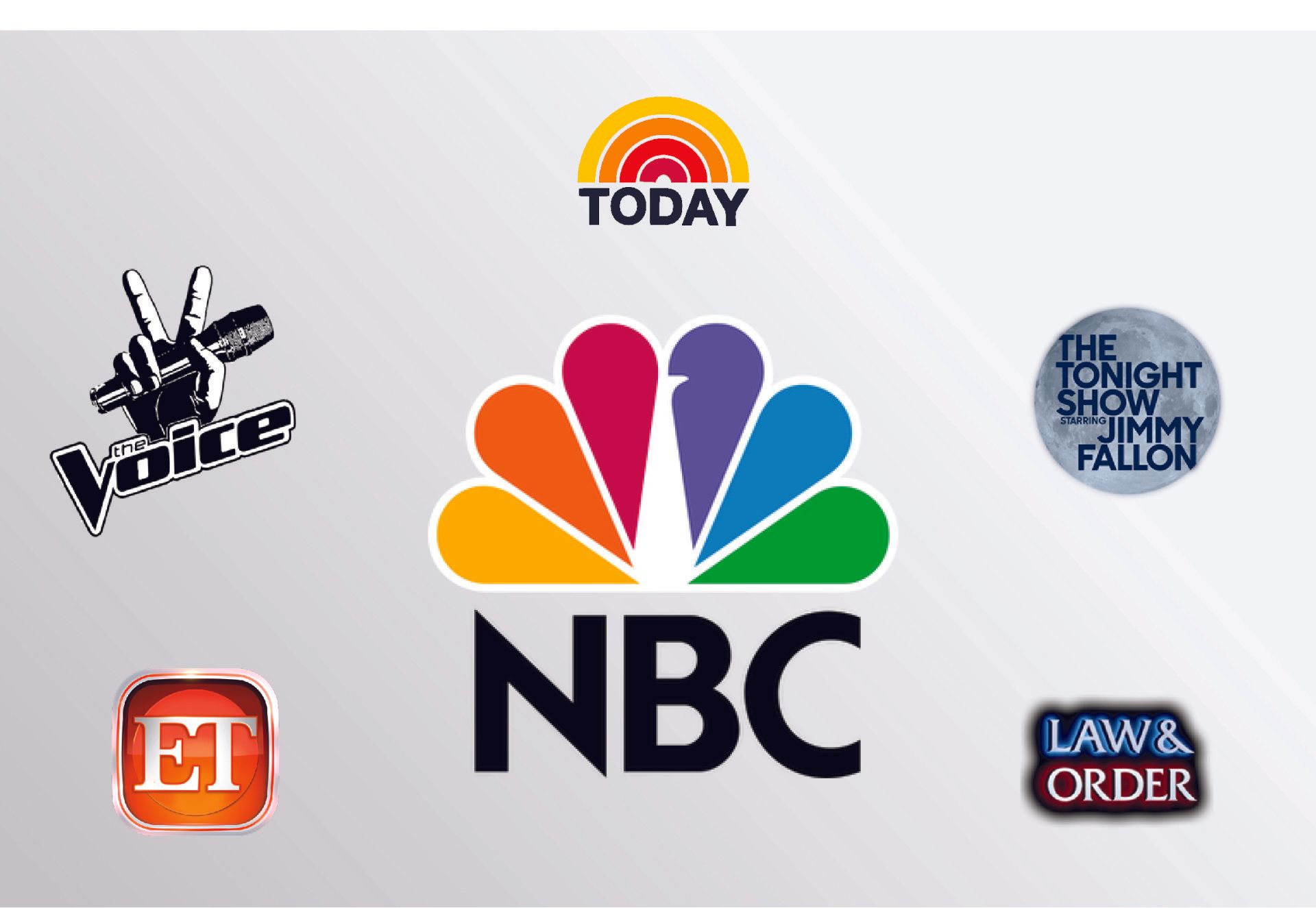 The nbc logo is surrounded by other logos on a white background.