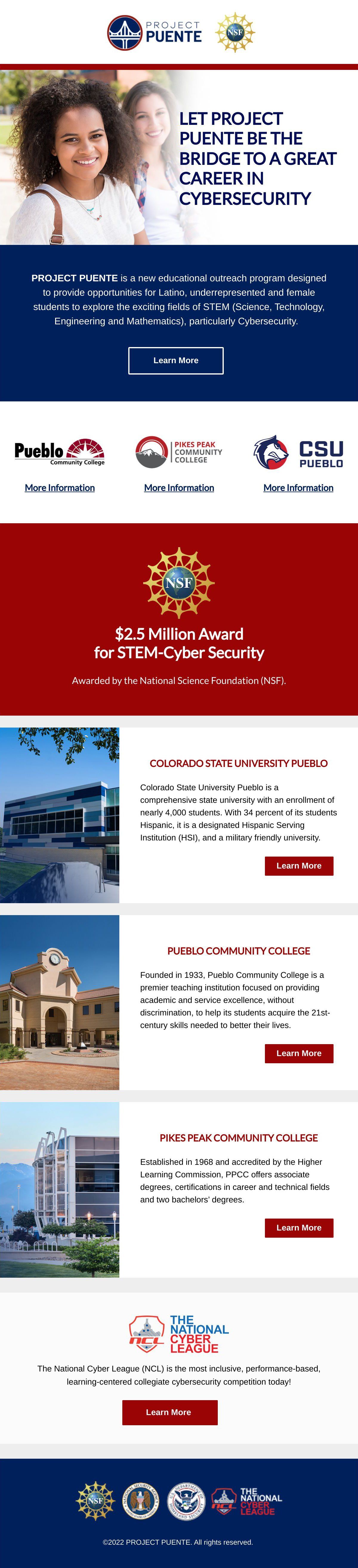 A screenshot of a website with a picture of two women and buildings.