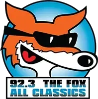 The logo for 92.3 the fox all classics shows a fox wearing sunglasses.