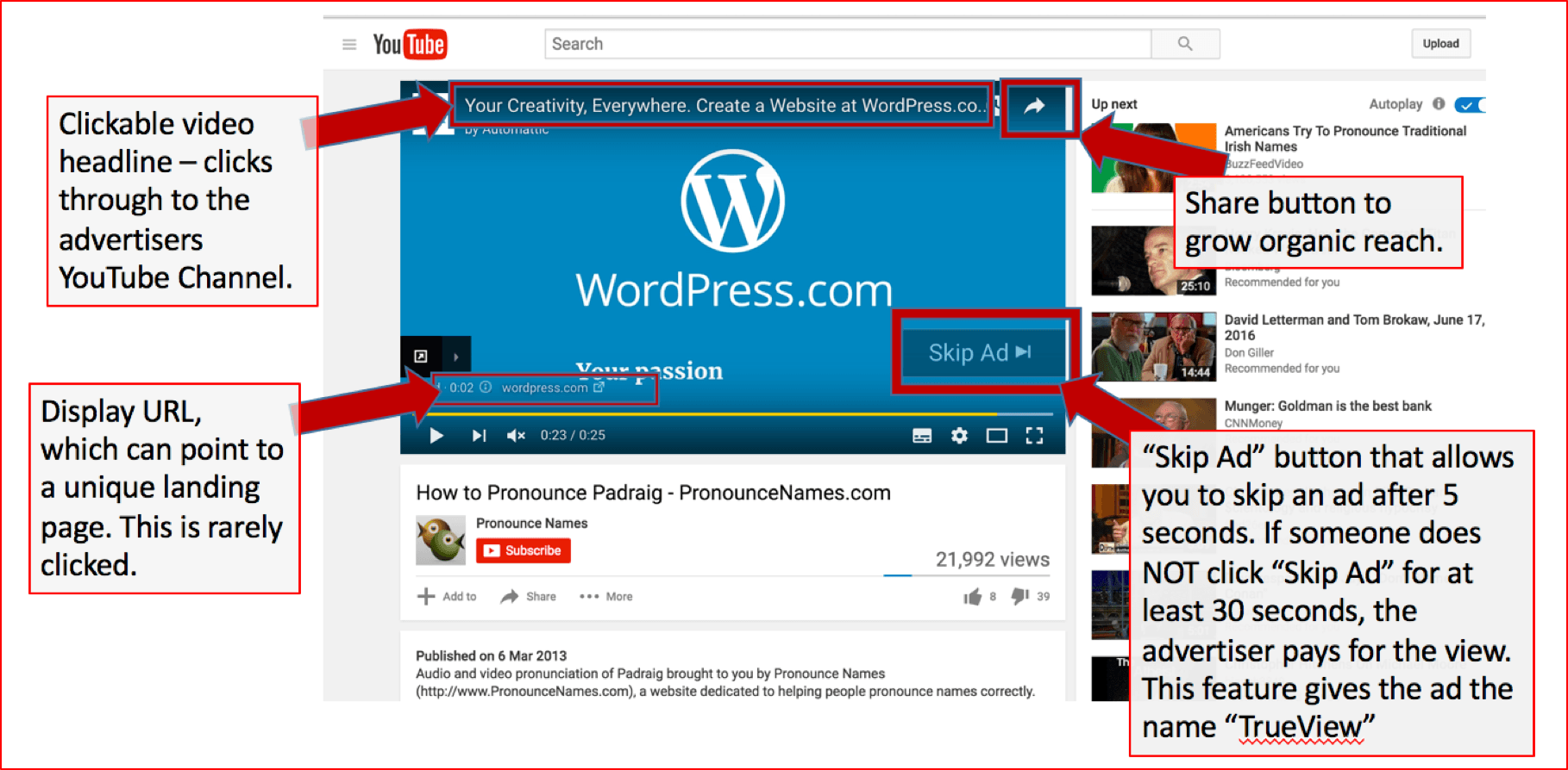 A screenshot of an in=stream YouTube ad highlights the features within this digital marketing ad type.