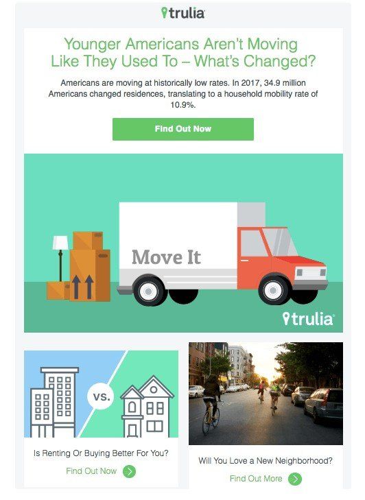 An email marketing campaign from online real estate marketplace Trulia shows how simple and informational email newsletters can reach the right consumers.
