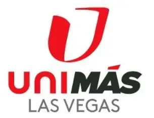 A red and black logo for unimas las vegas