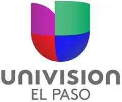 The logo for univision el paso is a purple , green , and blue u.