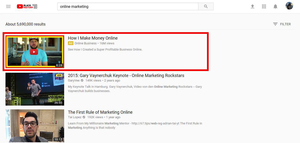 An example screenshot of a TrueView Discovery Ad highlights the features of this digital marketing ad type.