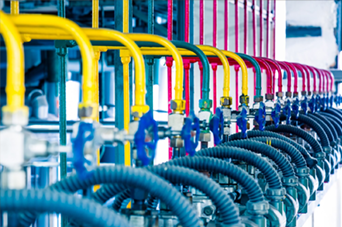 Person installing flooring, holding a plank covered with adhesive. Tools and bucket nearby.