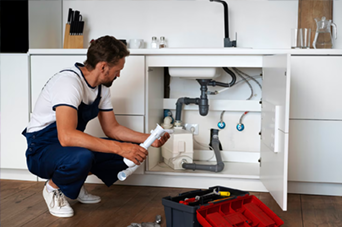 Person in orange safety vest and yellow hard hat using a paint roller on a white wall.