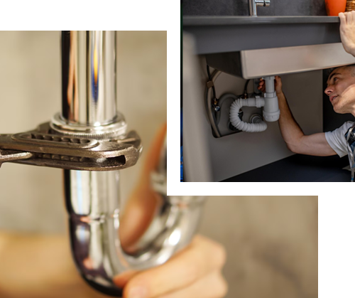 A man is fixing a faucet in a bathroom sink.