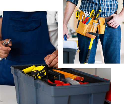 A man is fixing a faucet in a bathroom sink.