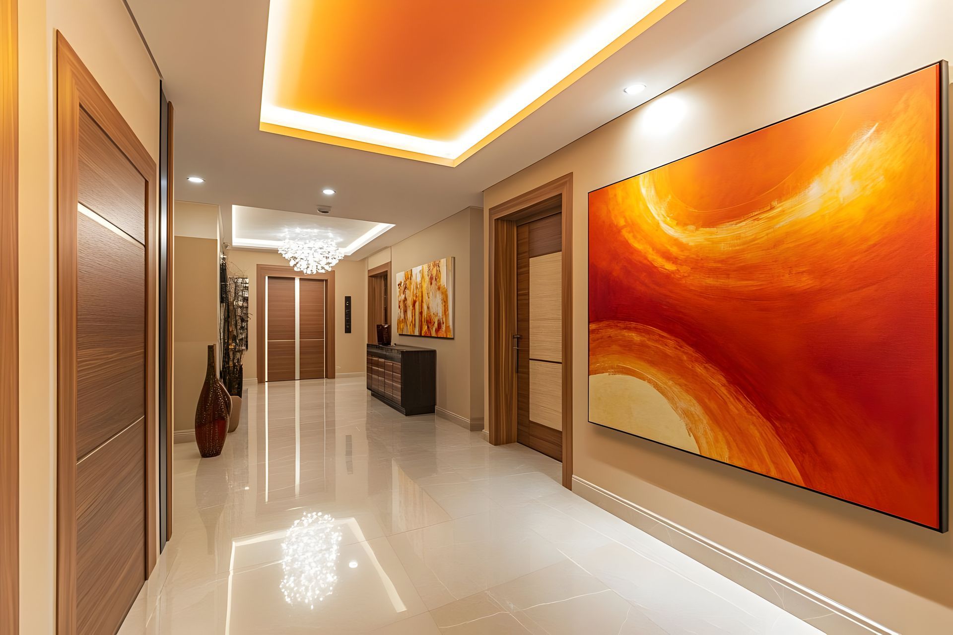 Person installing flooring, holding a plank covered with adhesive. Tools and bucket nearby.