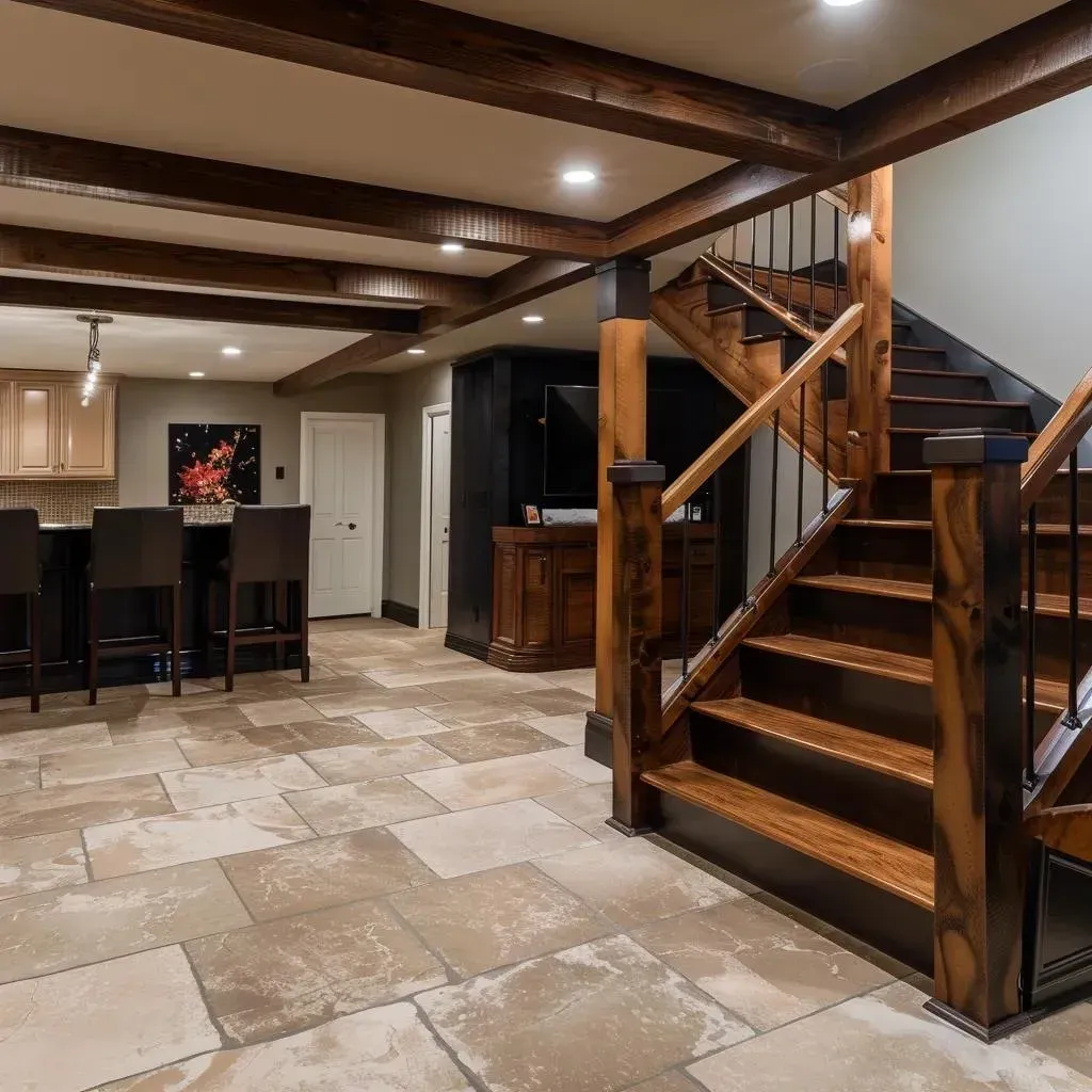 Empty loft space with wooden floors, brick walls, and a metal staircase leading to a mezzanine.