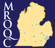 A map of michigan with blue dots on it