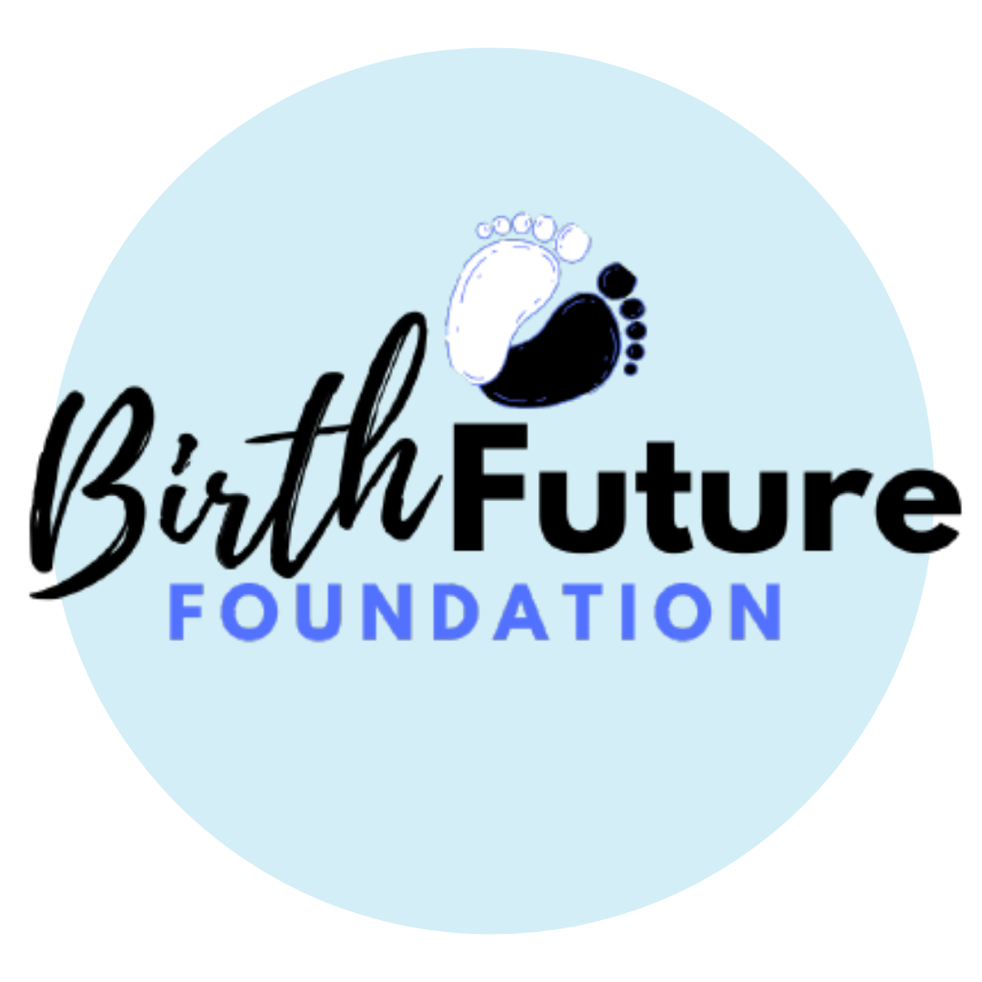 Birth Future Foundation logo with baby footprints on a light blue circular background