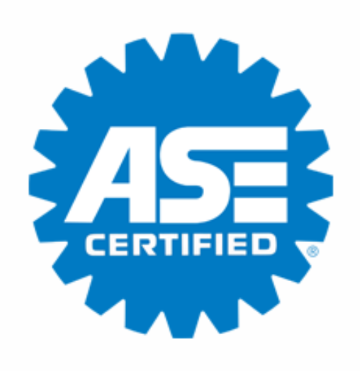 Blue ASE Certified logo with white text on a gear-shaped outline.