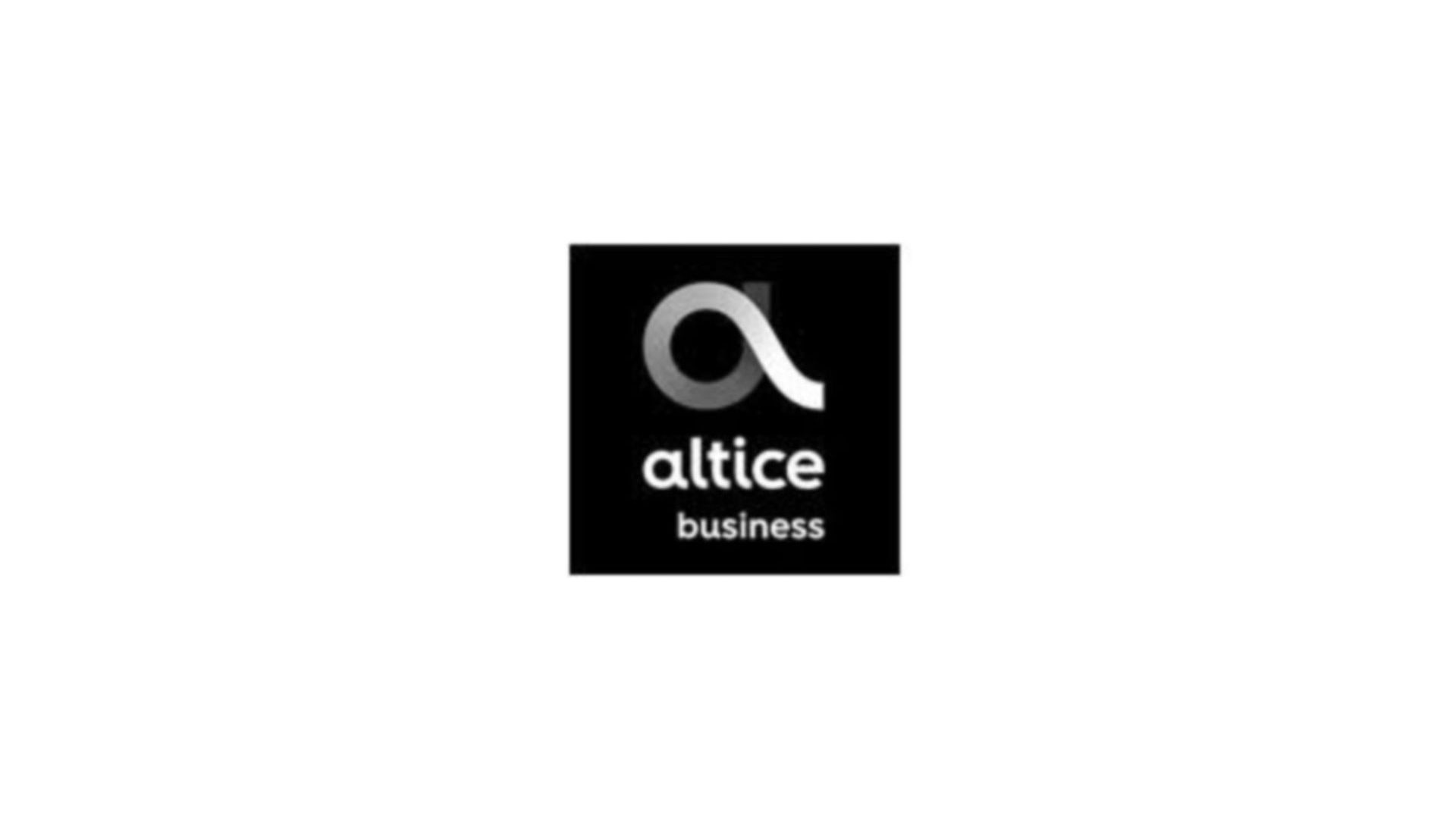 A black and white logo for altice business on a white background.