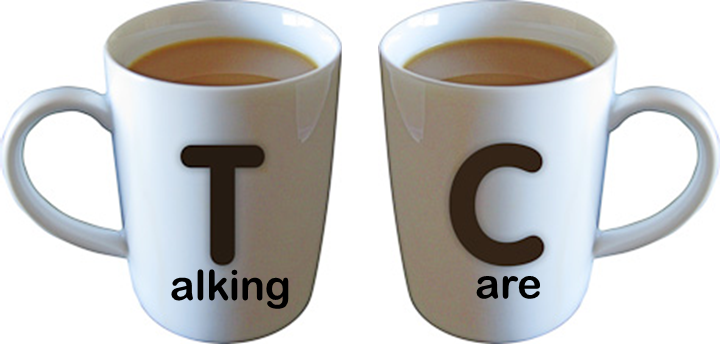 two white mugs of tea and coffee marked T and C