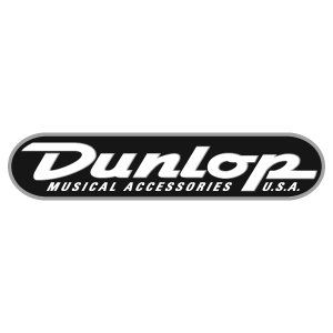 Dunlop Musical Accessories logo in white text on a black, oblong background,