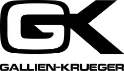 Black Gallien-Krueger logo: “GK” letters inside a rounded square with an “X” to the right. Brand name below.