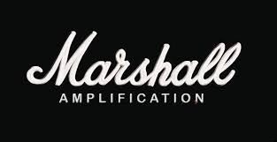Marshall logo in white script text on a black background;