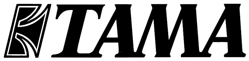 Logo for Tama drums; black text and emblem on a white background.