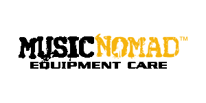 Logo for MusicNomad Equipment Care, black and gold text on a white background.