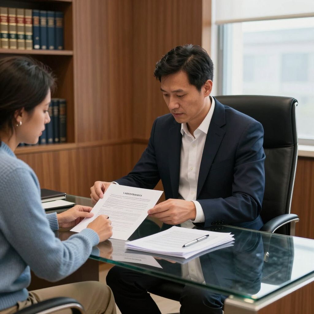 Een man in pak bekijkt een document met een vrouw terwijl zij aan een bureau in het kantoor tekent.