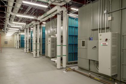 Row of filter cabinets for the HVAC system in a large industrial building.